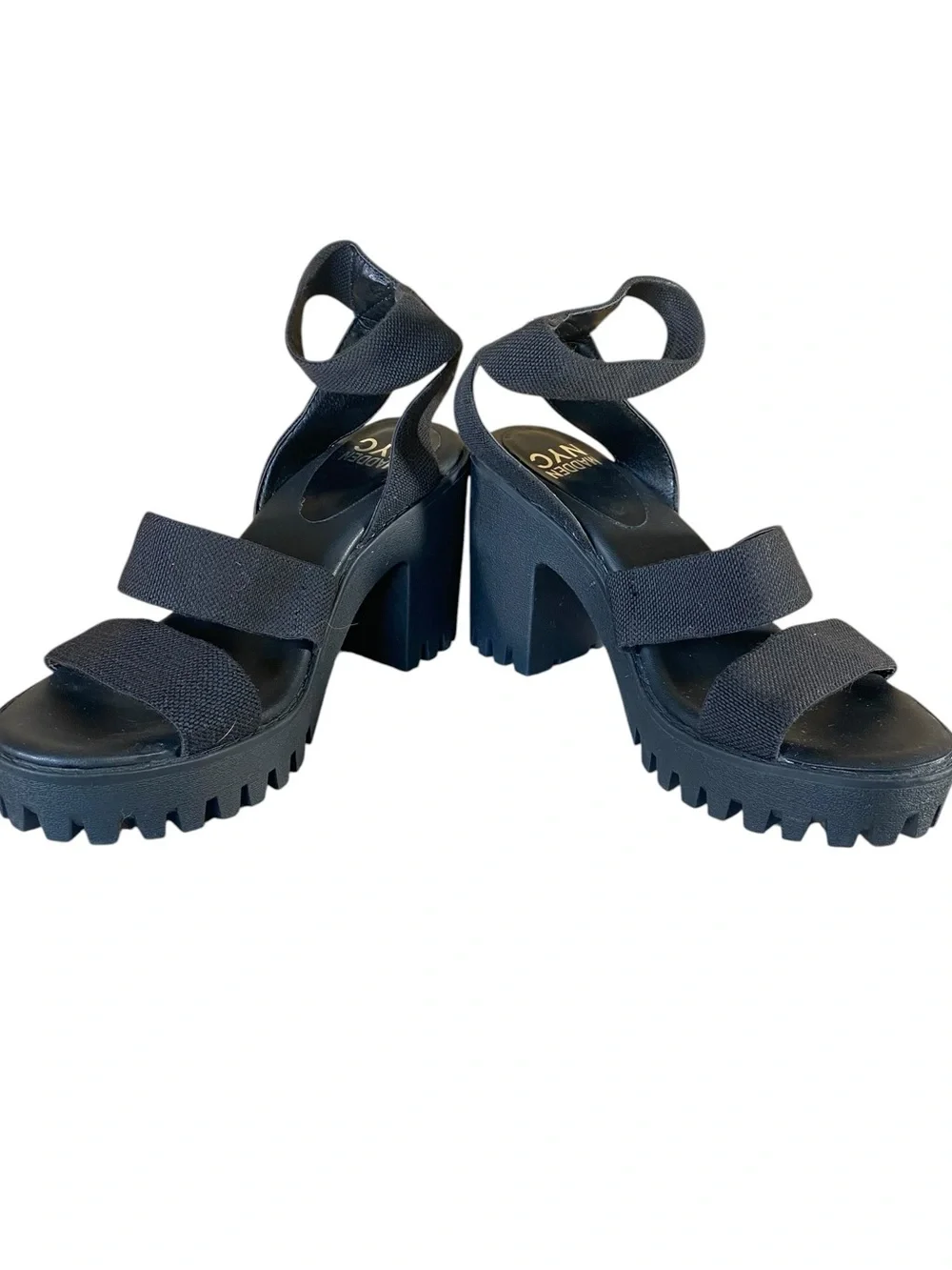 Madden NYC Women's Lug Heel Sandals Chunky Heel Platforms Faux Leather SZ 9